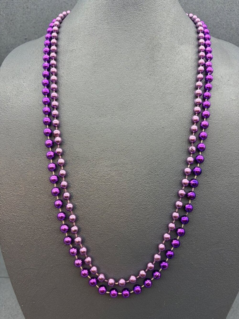 Beaded Mardi Gras Necklace Lot 30 & 32 In Purple Jewelry Fun Shiny Flair Retro